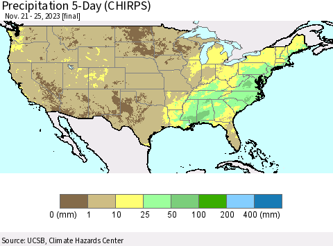 United States Precipitation 5-Day (CHIRPS) Thematic Map For 11/21/2023 - 11/25/2023