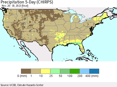 United States Precipitation 5-Day (CHIRPS) Thematic Map For 11/26/2023 - 11/30/2023