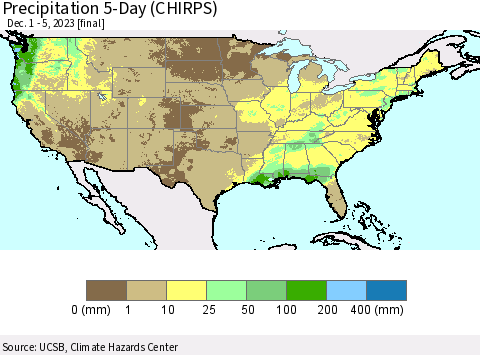 United States Precipitation 5-Day (CHIRPS) Thematic Map For 12/1/2023 - 12/5/2023