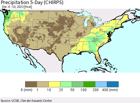 United States Precipitation 5-Day (CHIRPS) Thematic Map For 12/6/2023 - 12/10/2023