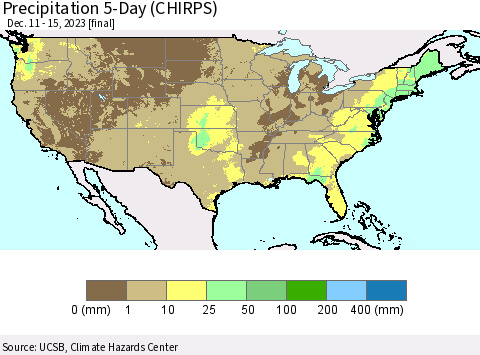 United States Precipitation 5-Day (CHIRPS) Thematic Map For 12/11/2023 - 12/15/2023
