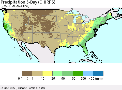 United States Precipitation 5-Day (CHIRPS) Thematic Map For 12/16/2023 - 12/20/2023