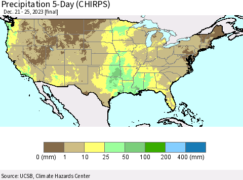 United States Precipitation 5-Day (CHIRPS) Thematic Map For 12/21/2023 - 12/25/2023