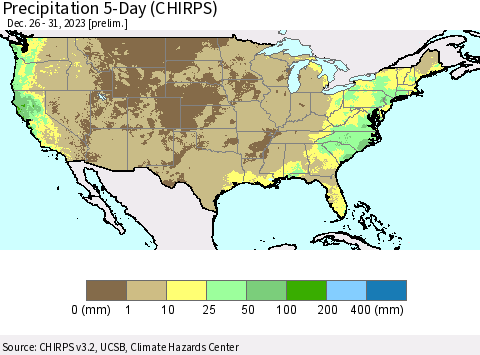 United States Precipitation 5-Day (CHIRPS) Thematic Map For 12/26/2023 - 12/31/2023
