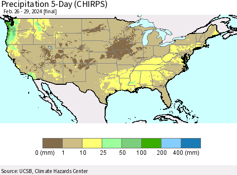 United States Precipitation 5-Day (CHIRPS) Thematic Map For 2/26/2024 - 2/29/2024