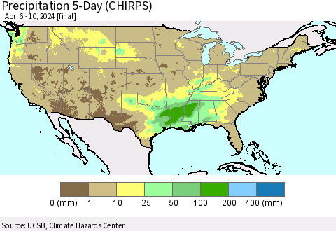 United States Precipitation 5-Day (CHIRPS) Thematic Map For 4/6/2024 - 4/10/2024