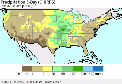 United States Precipitation 5-Day (CHIRPS) Thematic Map For 4/26/2024 - 4/30/2024