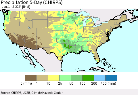 United States Precipitation 5-Day (CHIRPS) Thematic Map For 6/1/2024 - 6/5/2024