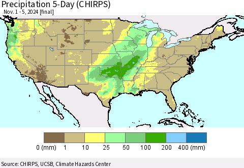 United States Precipitation 5-Day (CHIRPS) Thematic Map For 11/1/2024 - 11/5/2024