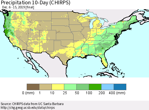 United States Precipitation 10-Day (CHIRPS) Thematic Map For 12/6/2019 - 12/15/2019