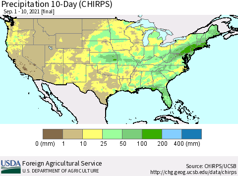 United States Precipitation 10-Day (CHIRPS) Thematic Map For 9/1/2021 - 9/10/2021