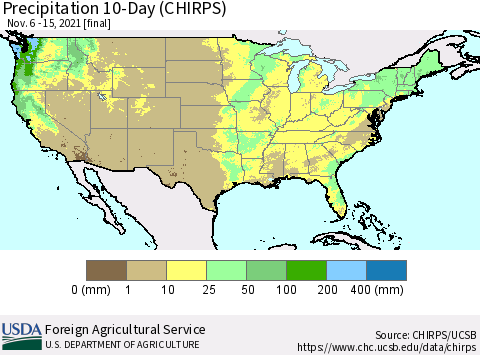 United States Precipitation 10-Day (CHIRPS) Thematic Map For 11/6/2021 - 11/15/2021