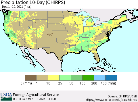 United States Precipitation 10-Day (CHIRPS) Thematic Map For 12/1/2021 - 12/10/2021