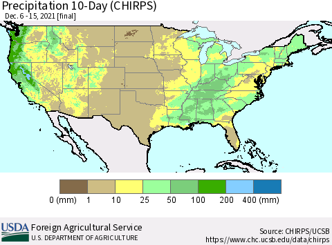 United States Precipitation 10-Day (CHIRPS) Thematic Map For 12/6/2021 - 12/15/2021