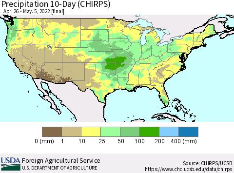United States Precipitation 10-Day (CHIRPS) Thematic Map For 4/26/2022 - 5/5/2022