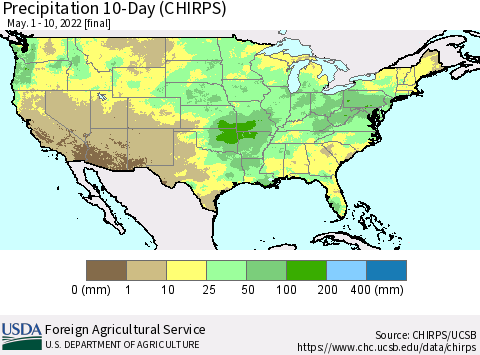 United States Precipitation 10-Day (CHIRPS) Thematic Map For 5/1/2022 - 5/10/2022