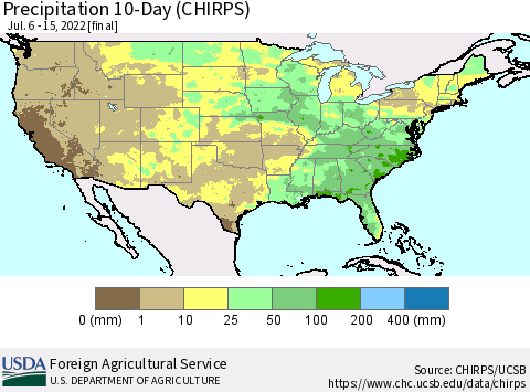 United States Precipitation 10-Day (CHIRPS) Thematic Map For 7/6/2022 - 7/15/2022
