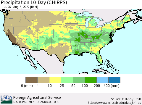 United States Precipitation 10-Day (CHIRPS) Thematic Map For 7/26/2022 - 8/5/2022