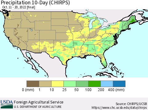 United States Precipitation 10-Day (CHIRPS) Thematic Map For 10/11/2022 - 10/20/2022