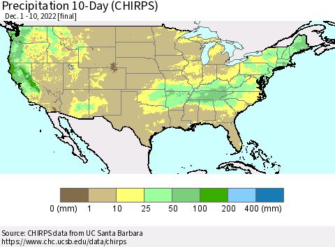 United States Precipitation 10-Day (CHIRPS) Thematic Map For 12/1/2022 - 12/10/2022