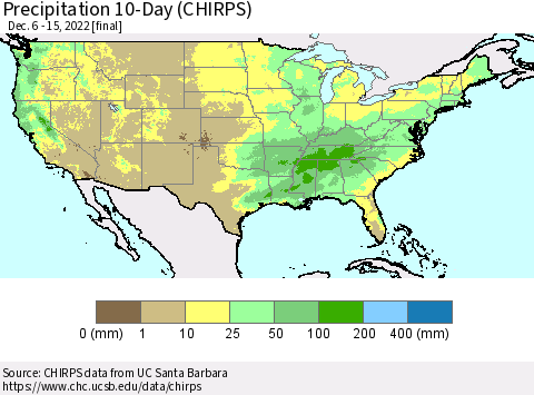 United States Precipitation 10-Day (CHIRPS) Thematic Map For 12/6/2022 - 12/15/2022