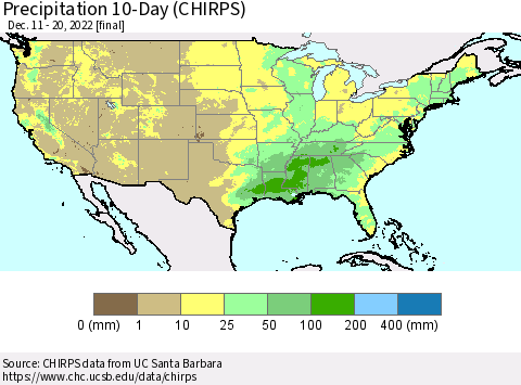 United States Precipitation 10-Day (CHIRPS) Thematic Map For 12/11/2022 - 12/20/2022