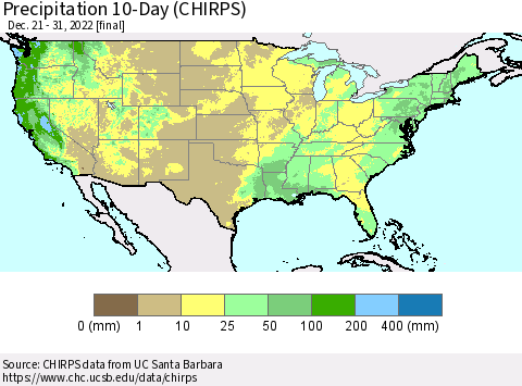 United States Precipitation 10-Day (CHIRPS) Thematic Map For 12/21/2022 - 12/31/2022