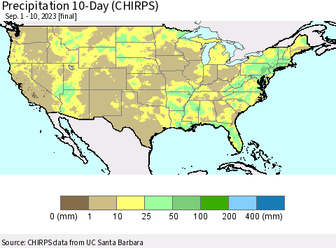 United States Precipitation 10-Day (CHIRPS) Thematic Map For 9/1/2023 - 9/10/2023