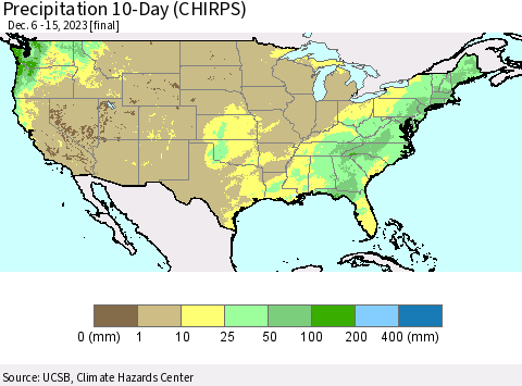 United States Precipitation 10-Day (CHIRPS) Thematic Map For 12/6/2023 - 12/15/2023