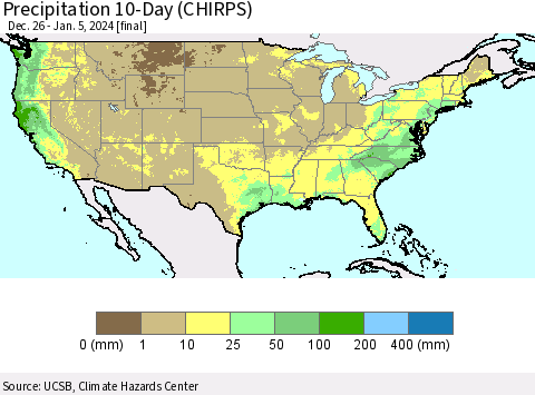 United States Precipitation 10-Day (CHIRPS) Thematic Map For 12/26/2023 - 1/5/2024