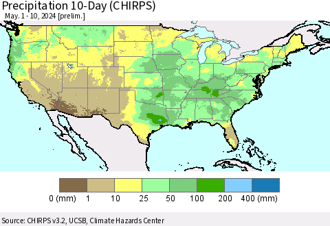 United States Precipitation 10-Day (CHIRPS) Thematic Map For 5/1/2024 - 5/10/2024