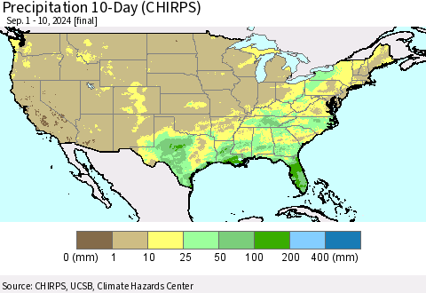 United States Precipitation 10-Day (CHIRPS) Thematic Map For 9/1/2024 - 9/10/2024