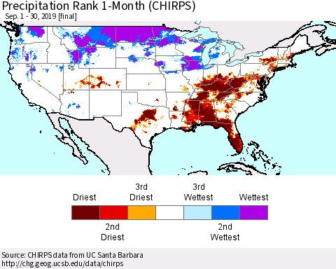 United States Precipitation Rank 1-Month (CHIRPS) Thematic Map For 9/1/2019 - 9/30/2019