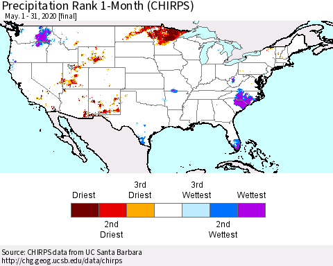 United States Precipitation Rank since 1981, 1-Month (CHIRPS) Thematic Map For 5/1/2020 - 5/31/2020