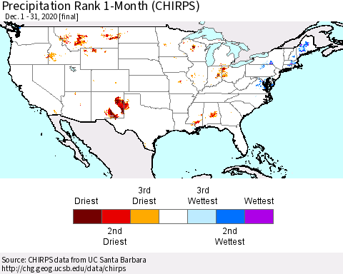 United States Precipitation Rank 1-Month (CHIRPS) Thematic Map For 12/1/2020 - 12/31/2020