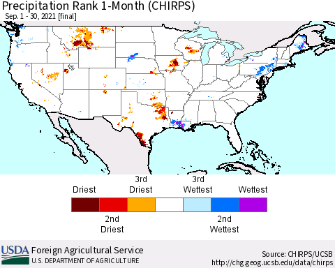 United States Precipitation Rank 1-Month (CHIRPS) Thematic Map For 9/1/2021 - 9/30/2021