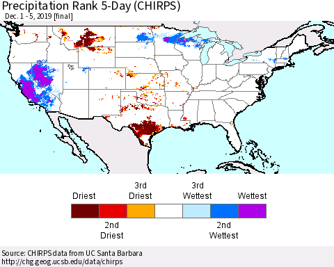 United States Precipitation Rank 5-Day (CHIRPS) Thematic Map For 12/1/2019 - 12/5/2019