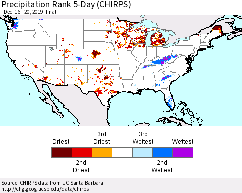 United States Precipitation Rank 5-Day (CHIRPS) Thematic Map For 12/16/2019 - 12/20/2019
