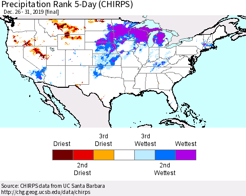 United States Precipitation Rank 5-Day (CHIRPS) Thematic Map For 12/26/2019 - 12/31/2019