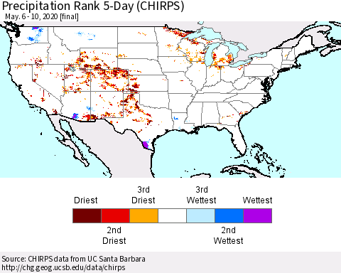 United States Precipitation Rank since 1981, 5-Day (CHIRPS) Thematic Map For 5/6/2020 - 5/10/2020