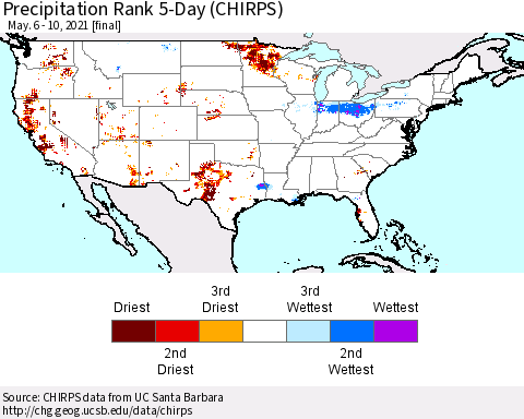 United States Precipitation Rank 5-Day (CHIRPS) Thematic Map For 5/6/2021 - 5/10/2021