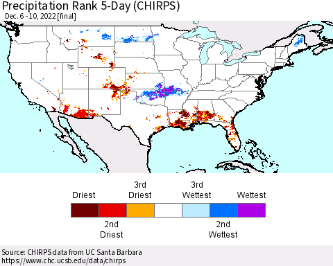United States Precipitation Rank since 1981, 5-Day (CHIRPS) Thematic Map For 12/6/2022 - 12/10/2022