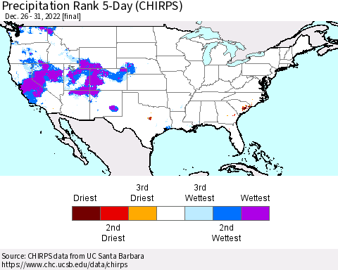 United States Precipitation Rank since 1981, 5-Day (CHIRPS) Thematic Map For 12/26/2022 - 12/31/2022