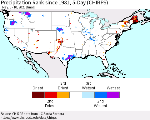 United States Precipitation Rank since 1981, 5-Day (CHIRPS) Thematic Map For 5/6/2023 - 5/10/2023