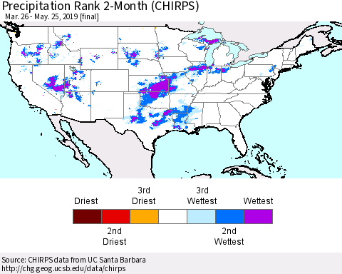 United States Precipitation Rank 2-Month (CHIRPS) Thematic Map For 3/26/2019 - 5/25/2019