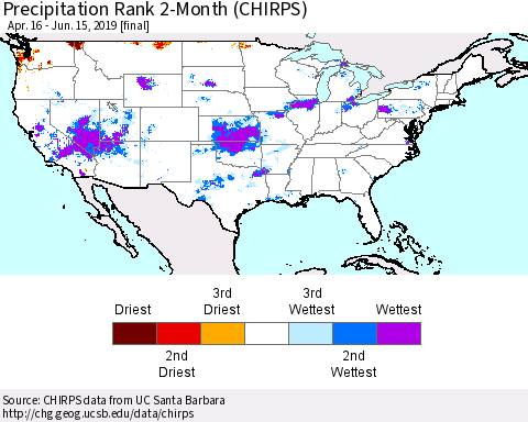 United States Precipitation Rank 2-Month (CHIRPS) Thematic Map For 4/16/2019 - 6/15/2019