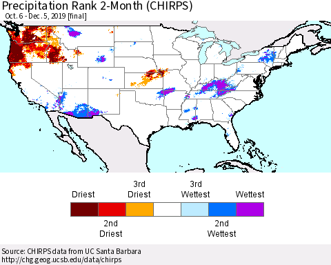 United States Precipitation Rank 2-Month (CHIRPS) Thematic Map For 10/6/2019 - 12/5/2019