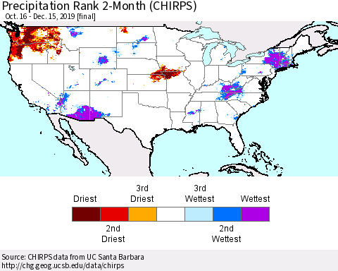 United States Precipitation Rank 2-Month (CHIRPS) Thematic Map For 10/16/2019 - 12/15/2019