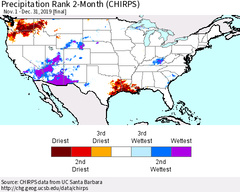United States Precipitation Rank 2-Month (CHIRPS) Thematic Map For 11/1/2019 - 12/31/2019
