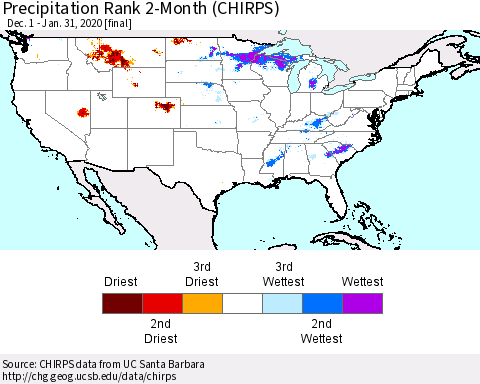 United States Precipitation Rank 2-Month (CHIRPS) Thematic Map For 12/1/2019 - 1/31/2020